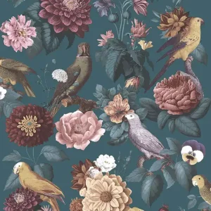 Abverkauf Vliestapete, blau, Blumen, Papageien, 15547, Botany House, Cristiana Masi by Parato