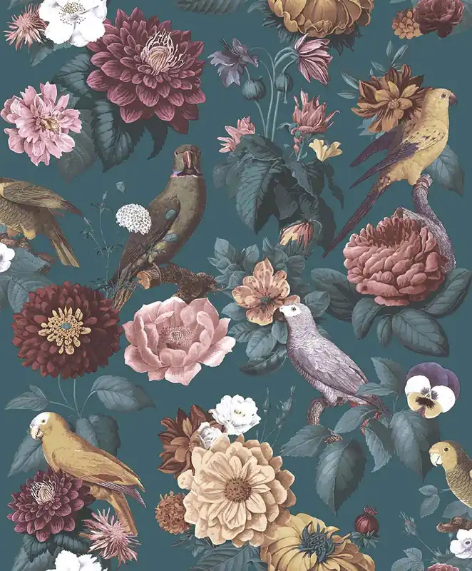 Abverkauf Vliestapete, blau, Blumen, Papageien, 15547, Botany House, Cristiana Masi by Parato
