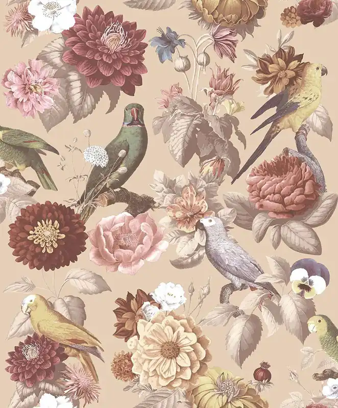 Expressversand Vliestapete, beige, Blumen, Papageien, 15548, Botany House, Cristiana Masi by Parato