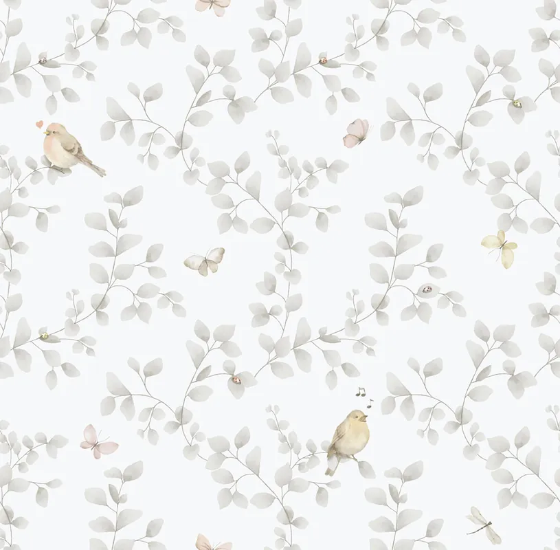 Kinder Vliestapete, grau, Vögel, 284-2, Enzo, ICH Wallcoverings Nur Für Kurze Zeit