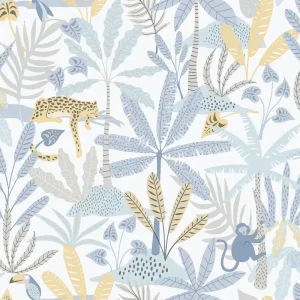Preisreduziert Kinder Vliestapete, blau, Dschungel, 286-2, Enzo, ICH Wallcoverings