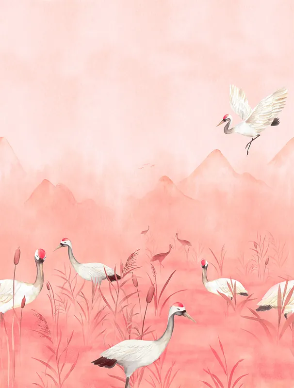 Neue Kollektion Vlies-Fototapete, rosa, Reiher, CW6050-1, Cute Walls, Decoprint
