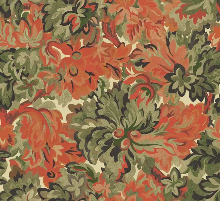 Vliestapete, grün-orange, Blumen, RHA006, Rhapsody, Masureel Finale Aktion