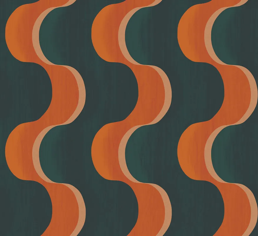 Neuheit Vliestapete, grün-orange, 3D-Wellen, RHA105, Rhapsody, Masureel