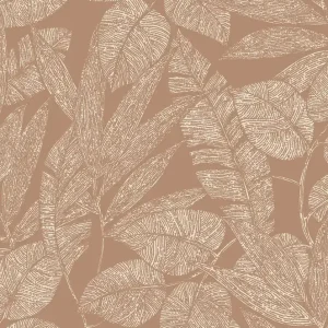 Neue Ware Braun/terrakottafarbene Vliestapete mit Blättern, A69502, Omura, Grandeco