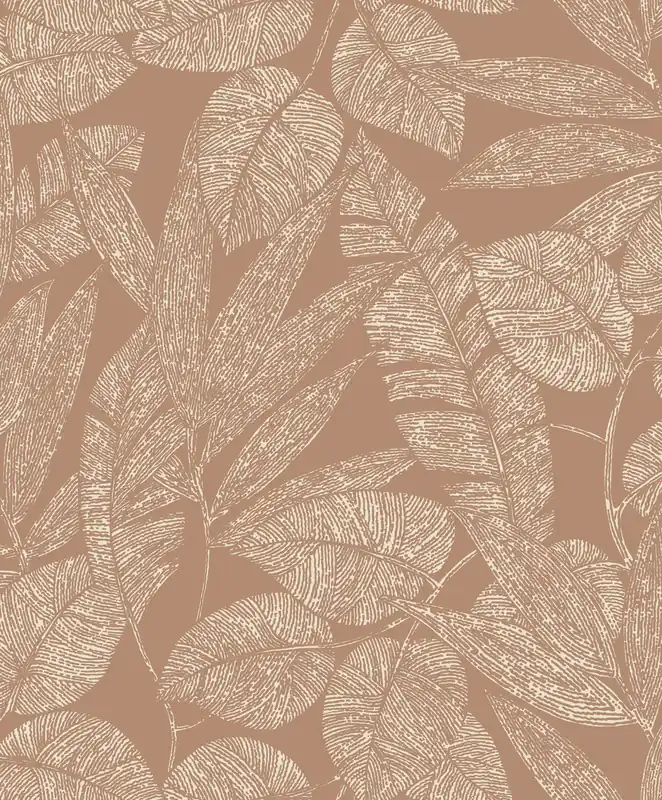 Neue Ware Braun/terrakottafarbene Vliestapete mit Blättern, A69502, Omura, Grandeco