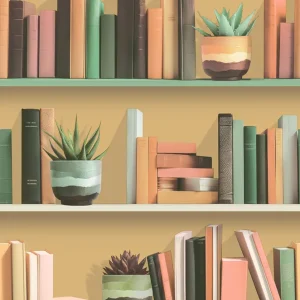 Tapete in Ocker mit Regal- und Bücherregal-Motiv, M79505, Artifice, Ugépa Preisreduziert