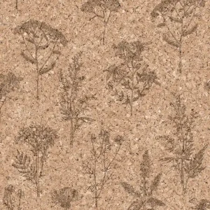 Highlight Tapete in brauner Korkoptik mit Blumenmotiv, M78308, Brut, Ugépa