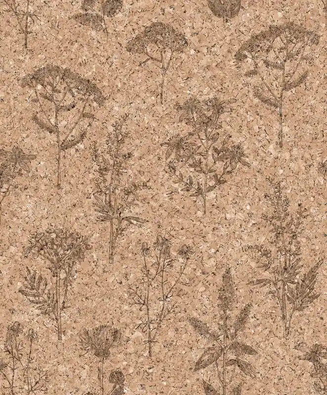 Highlight Tapete in brauner Korkoptik mit Blumenmotiv, M78308, Brut, Ugépa