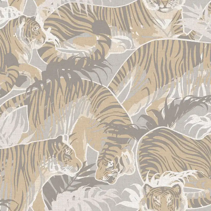 Versand Am Gleichen Tag Vliestapete, graubeige, Tiger, Blätter, M69507, Nomade, Ugépa