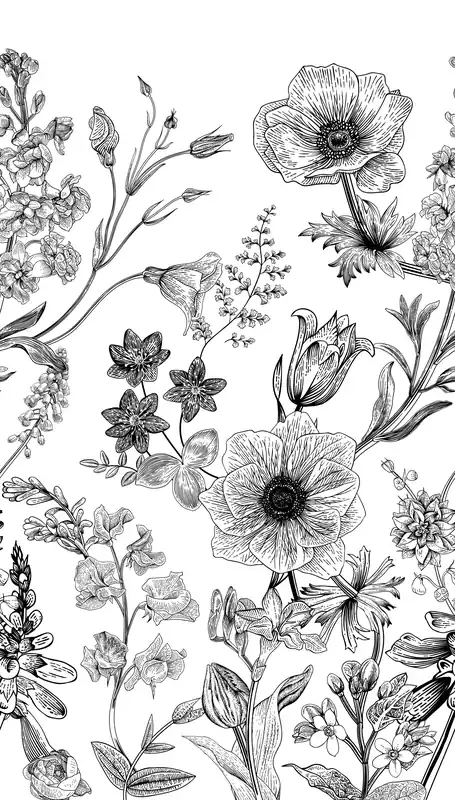 Fototapete, Schwarz-weiße Blumen, ML1601, Mural Young Edition, Grandec Rabatt