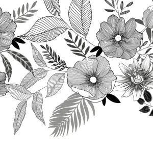 Expressversand Schwarz-weiße Fototapete mit Blumen, ML6701, Mural Young Edition, Grandeco