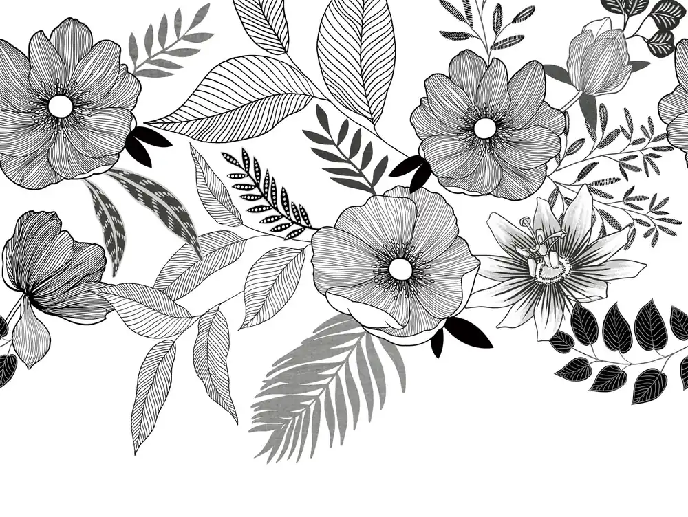 Expressversand Schwarz-weiße Fototapete mit Blumen, ML6701, Mural Young Edition, Grandeco