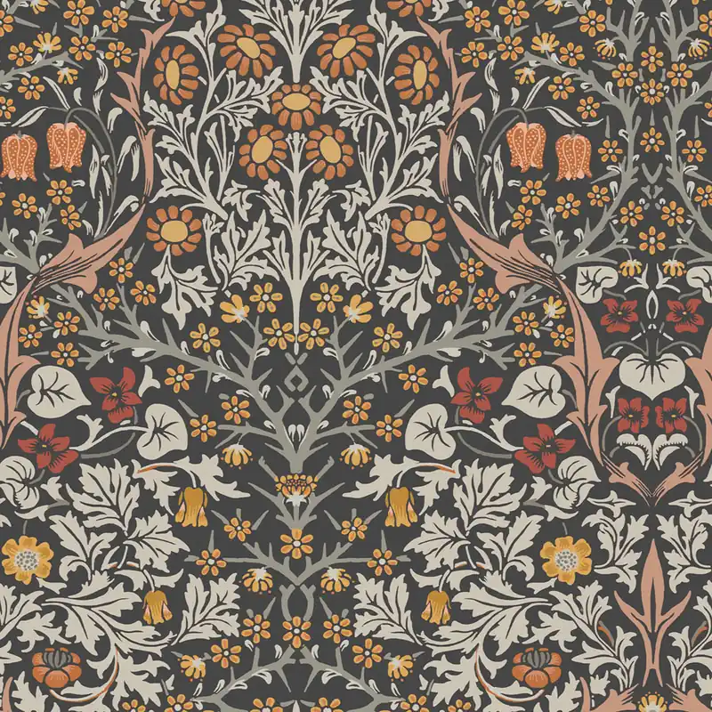 Highlight Vliestapete, grau-schwarz, Blumen, Blätter, 124250, William Morris At Home