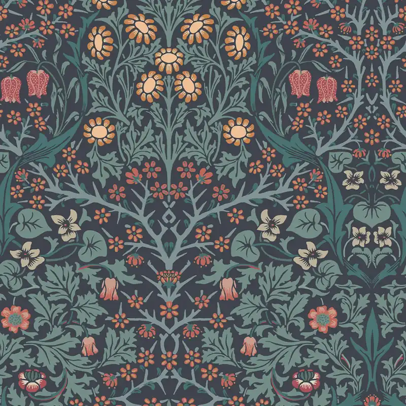 Neue Kollektion Vliestapete, blau, Blumen, Blätter, 124251, William Morris At Home