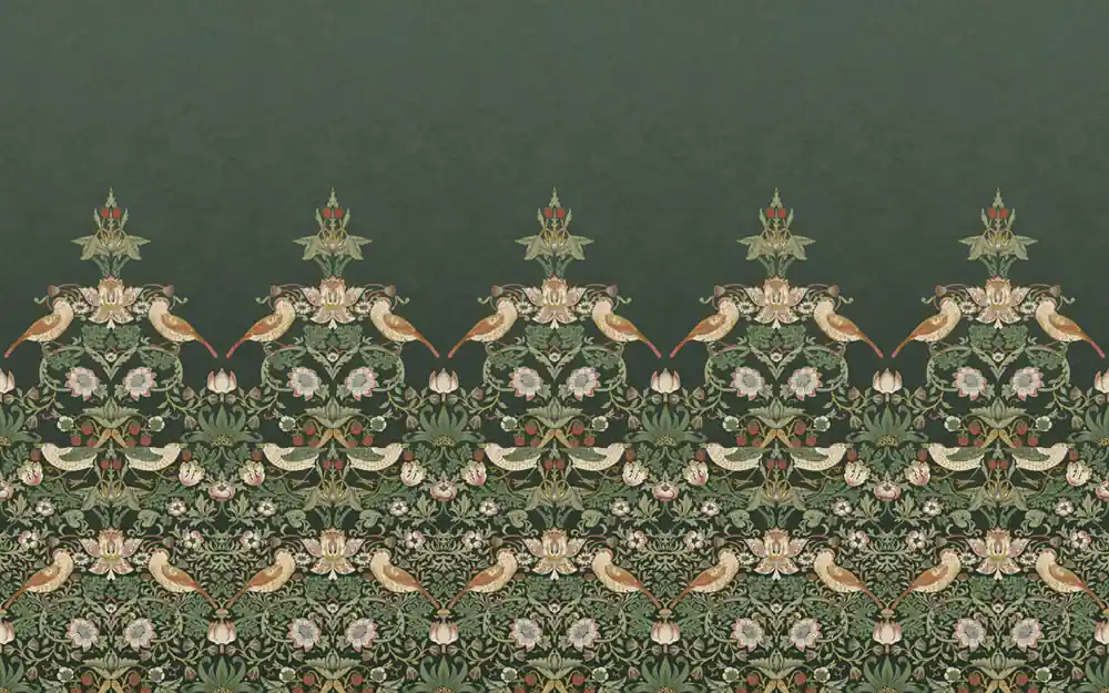 Vlies-Fototapete, grün, Blumen, Vögel, 125310, William Morris At Home Expressversand