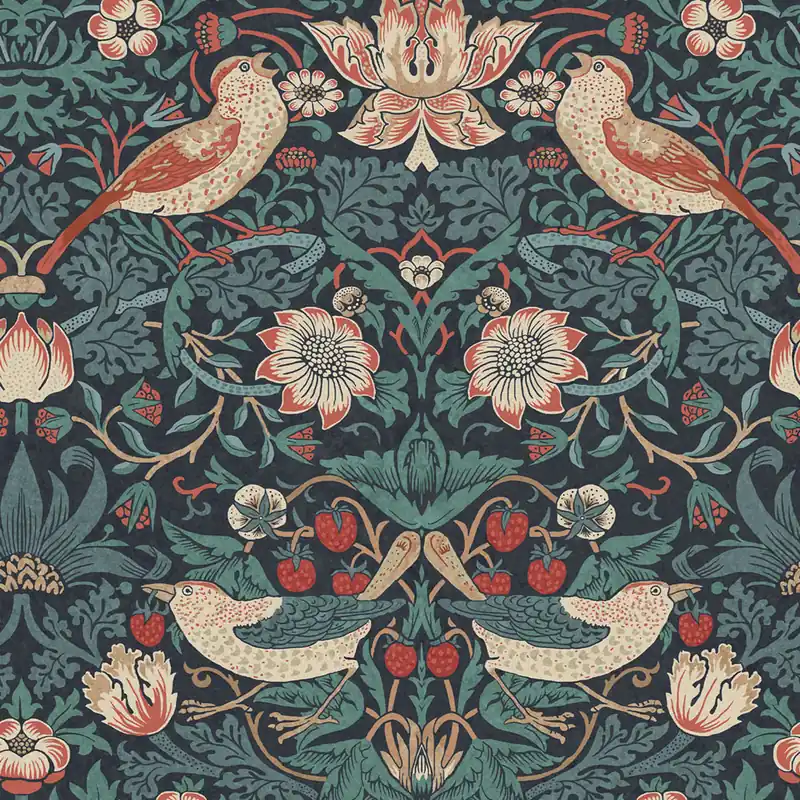 Abverkauf Vliestapete, blau, Blumen, Vögel, 124231, William Morris At Home