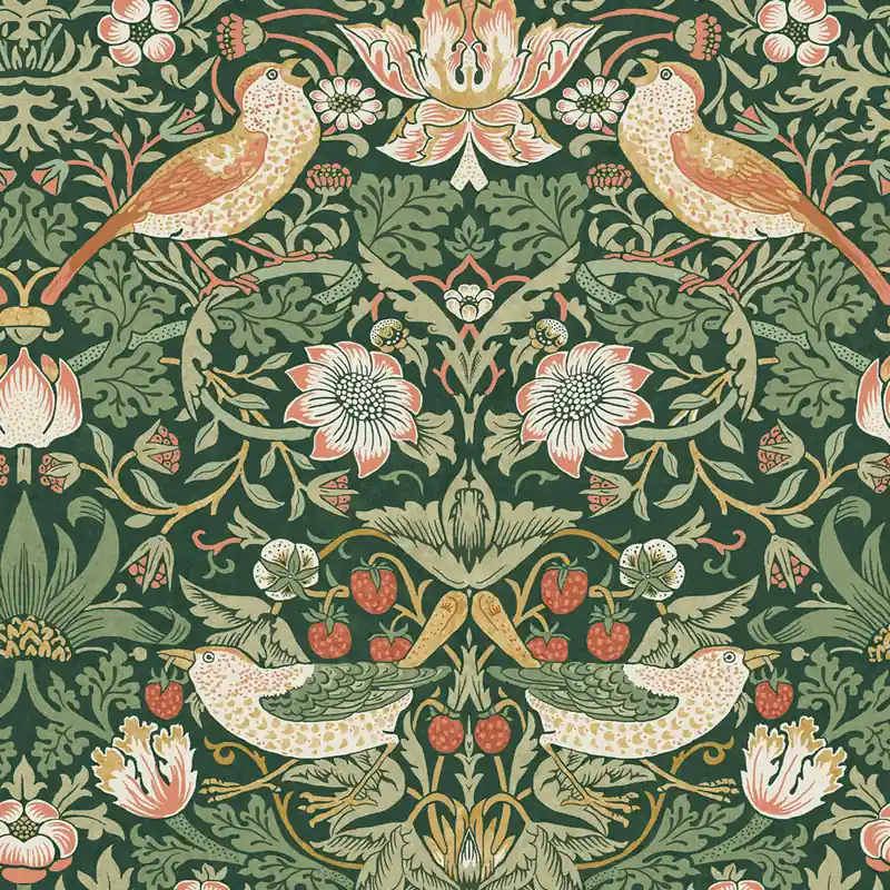 Garantierte Lieferung Vliestapete, grün, Blumen, Vögel, 124234, William Morris At Home