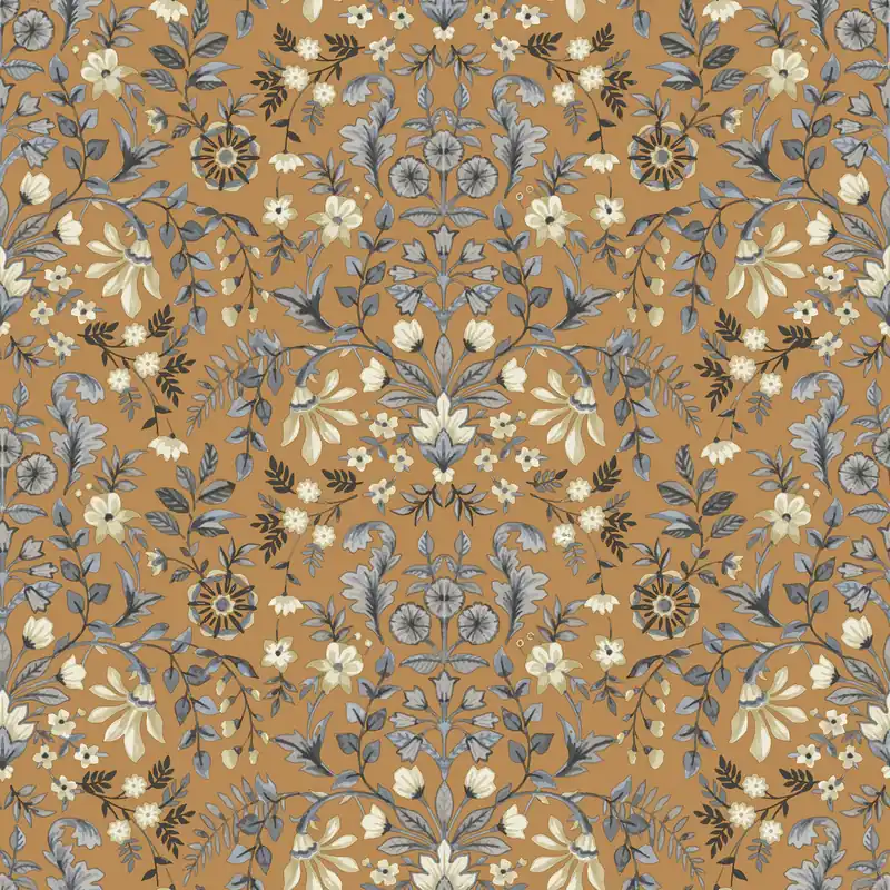 Dunkle ockerfarbene Tapete mit floralem Ornamentmuster, 12327, Fiori Country, Parato Aktuell