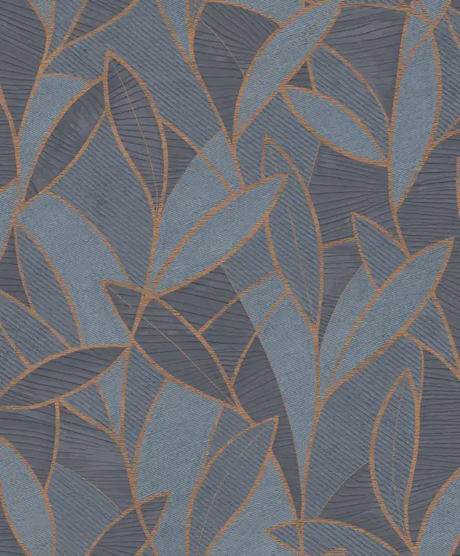 Blau-Bronze Tapete mit Blättern, AL26232, Allure, Decoprint Online Kaufen