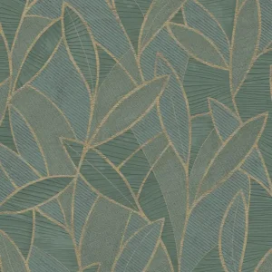 Abverkauf Grün-goldene Tapete mit Blättern, AL26233, Allure, Decoprint