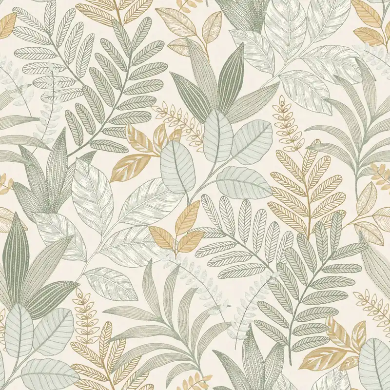 Beigegrüne Tapete mit Blättern, AL26294, Allure, Decoprint Sale