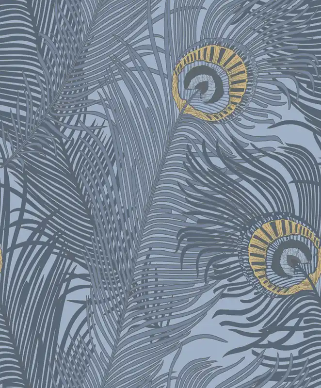 Bestseller Vliestapete, blau, Pfauenfedern, NHW1046, Perla, Decoprint