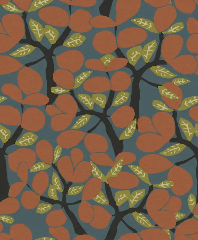 Neu Blau-orange Tapete, Zweige, Bäume, BA26053, Brazil, Decoprint