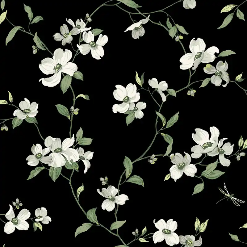 Schwarze Vliestapete mit Blumen und Libellen, BL1764, Blooms Second Edition Resource Library, York Preiswert