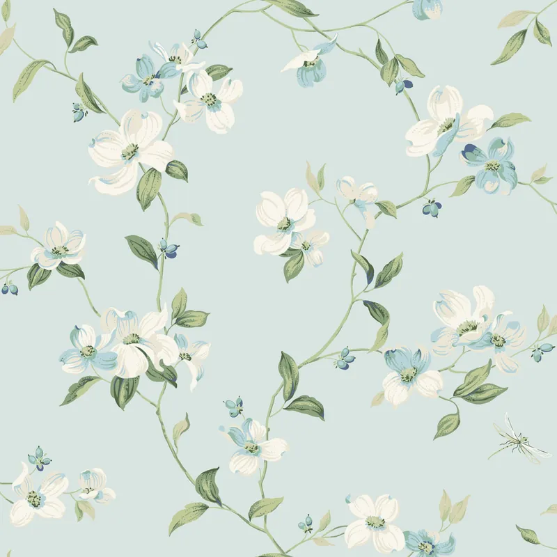 Jetzt Bestellen Hellblaue Vliestapete mit Blumen und Libellen, BL1765, Blooms Second Edition Resource Library, York