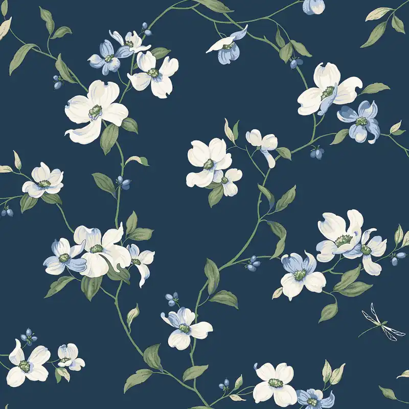 Zertifiziert Blaue Vliestapete mit Blumen und Libellen, BL1761, Blooms Second Edition Resource Library, York