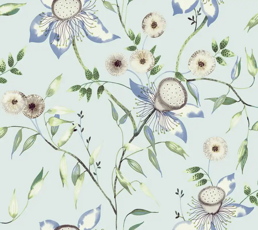 Kracherpreis Hellblaue florale Vliestapete, BL1792, Blooms Second Edition Resource Library, York
