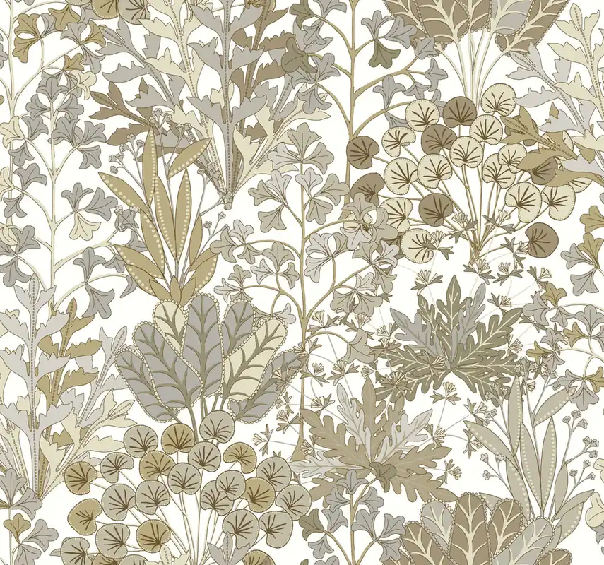 Cremefarbene Vliestapete mit Pflanzen und Blättern, BL1815, Blooms Second Edition Resource Library, York Begrenztes Angebot