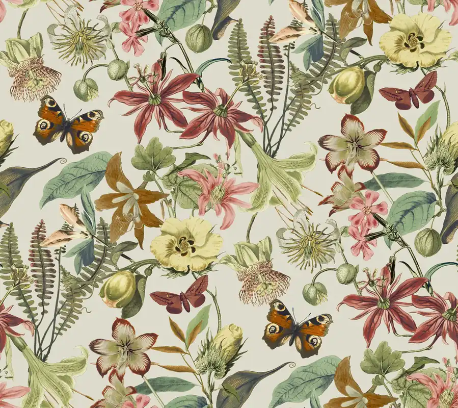 Nur Für Kurze Zeit Cremefarbene Vliestapete mit Blumen und Schmetterlingen, BL1724, Blooms Second Edition Resource Library, York