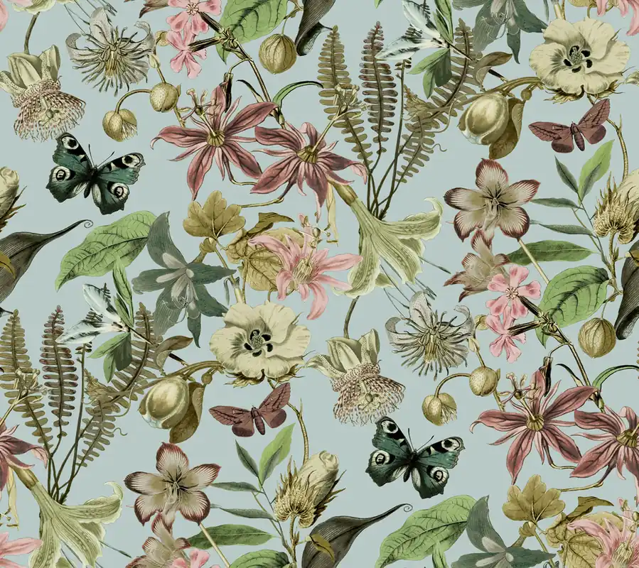 Direktkauf Türkise Vliestapete mit Blumen und Schmetterlingen, BL1725, Blooms Second Edition Resource Library, York