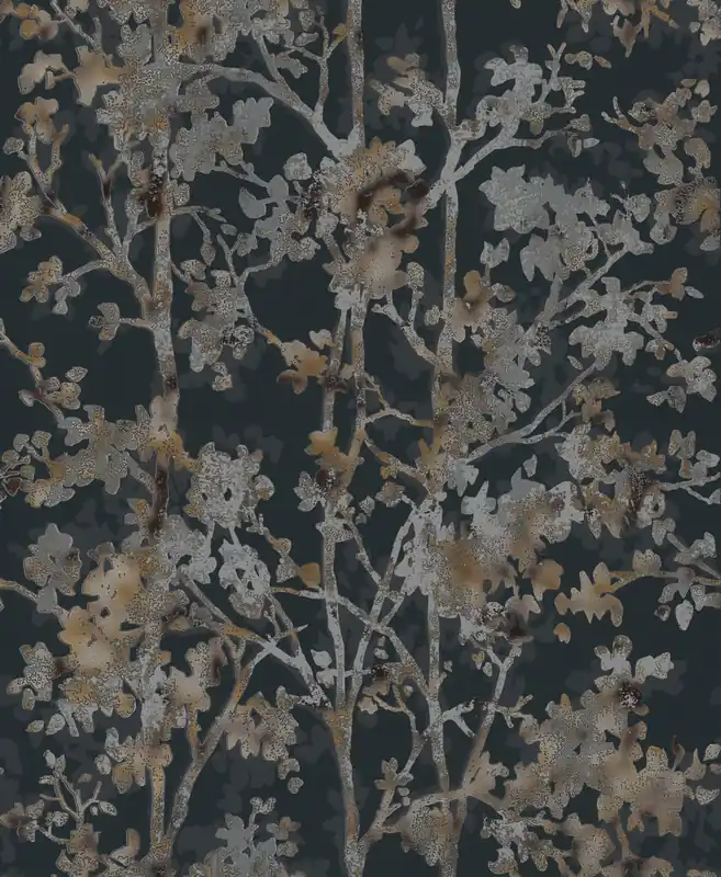Schwarze metallische Blumentapete, NW3580, Modern Metals, York Top-Preis