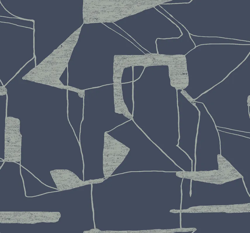 Sale Geometrische Tapete in Blau und Silber, MD7112, Modern Metals, York