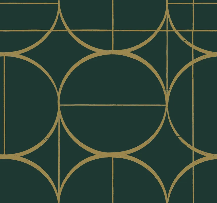 Geometrische Tapete in Grün und Gold, MD7203, Modern Metals, York Geprüft