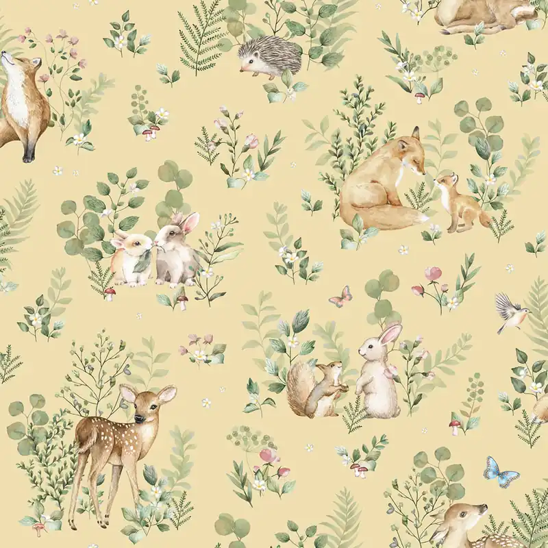 Rabatt Ockerfarbene Kindertapete mit Tieren, 972-2, Mika, ICH Wallcoverings