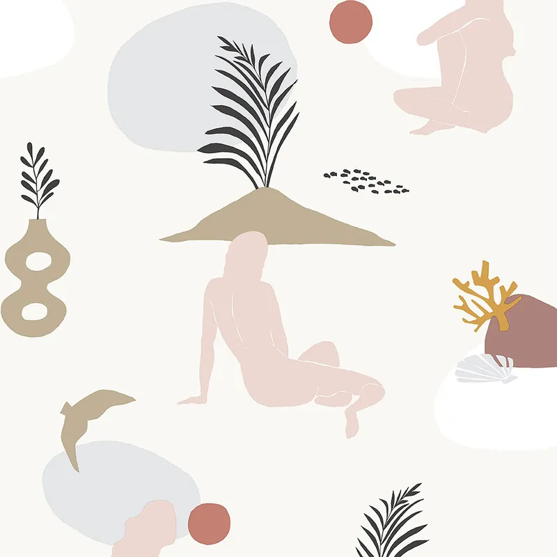 Cremefarbene Tapete, Frauen am Strand 6503-2, Batabasta, ICH Wallcoverings Solange Der Vorrat Reicht