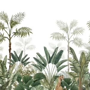 Fototapete - Dschungel, Palmen, tropische Blätter, Leopard, Tapete Wandbilder 158951, 300x279cm, Paradise, Esta Schnäppchen