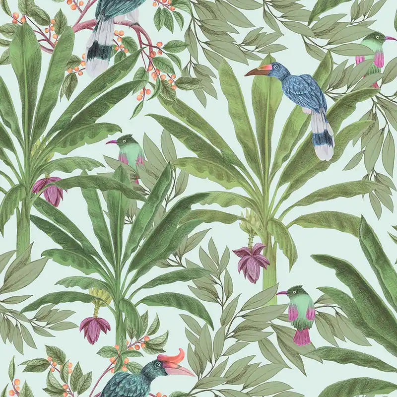 Zertifiziert Tapete - Pflanzen, Blätter, Vögel, Vliestapete 139189, Paradise, Esta Home