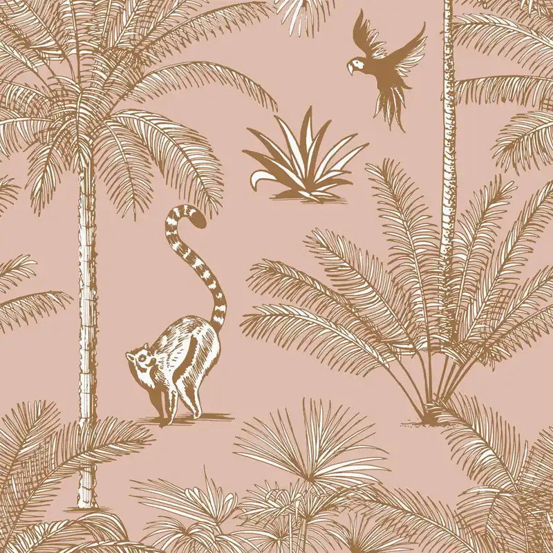 Begrenztes Angebot Rosa Tapete - Affen, Palmen, tropische Blätter, Vliestapete 158943, Paradise, Esta Home
