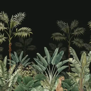 Angebot Fototapete - Dschungel, Palmen, tropische Blätter, Leopard, Tapete Wandbilder 158950, 300x279cm, Paradise, Esta