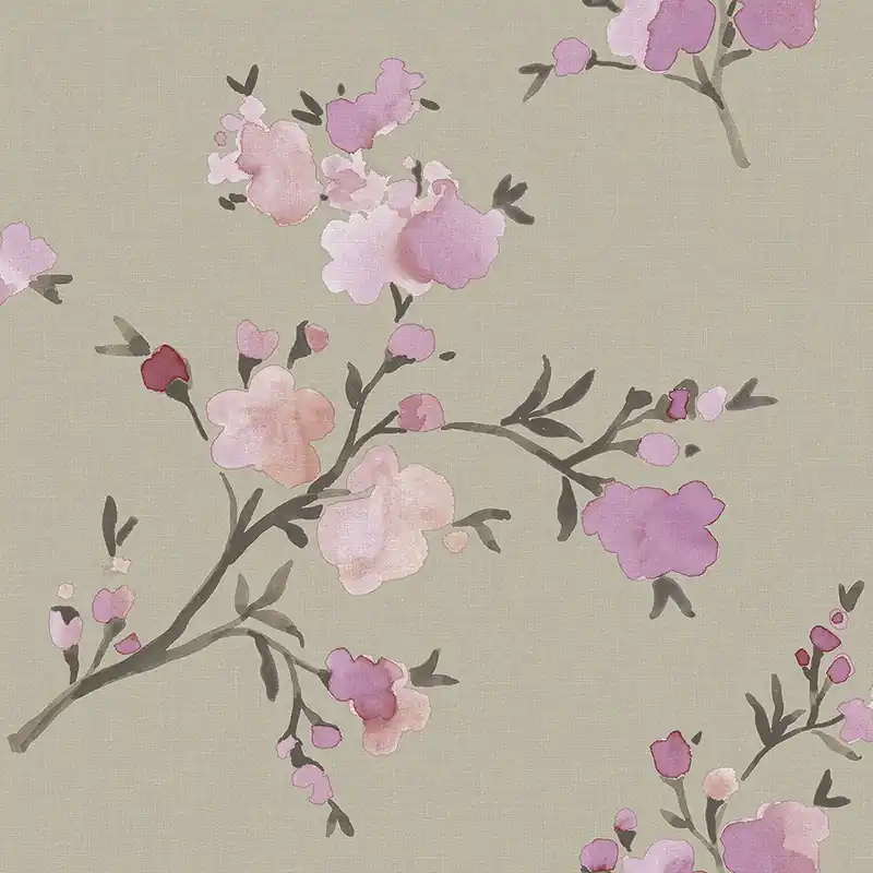 Garantierte Lieferung Graue Tapete, Motiv der Malerei blühender Zweig 148717, Blush, Esta Home