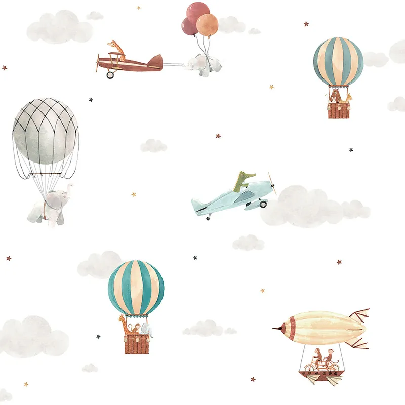 Papier, Kindertapete mit Tieren, Flugzeugen, Luftballons 456-2, Pippo, ICH Wallcoverings Neue Kollektion