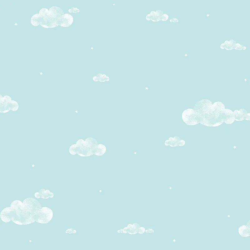 Türkisfarbene Papiertapete, Wolken, Himmel, Sterne 458-2, Pippo, ICH Wallcoverings Bestseller